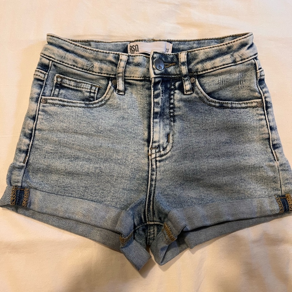RSQ Faded Blue Women's Jean Shorts High Rise Cuff Size 23